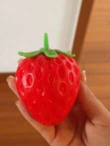 1pc Stretchable Squeezable TPR Strawberry Stress Relief Toy, Cartoon Bright Red Strawberry With Green Stem Detail, Palm-Sized Sensory Toy, Birthday Party Gift Bag Filler - Multicolor - View 6