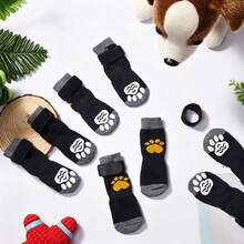 4pcs Cat & Dog Pet Socks, Non-Slip Indoor & Outdoor Pet Paw Protection Covers, Suitable For Small, Medium And Large, Black, Breathable Indoor Pet Accessories - Black - View 7