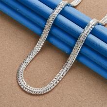 1pc 925 Sterling Silver Plated 6MM Classic Chain Necklace For Men And Women, Fashionable Hip Hop Party Gift Accessory - Silver - View 2