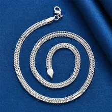 1pc 925 Sterling Silver Plated 6MM Classic Chain Necklace For Men And Women, Fashionable Hip Hop Party Gift Accessory - Silver - View 3