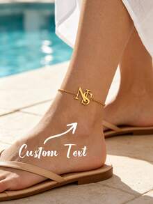 Tobillera personalizada con nombre para mujer, material de acero inoxidable, letras superpuestas personalizables, tobillera de cadena para la pierna, accesorio de joyería personalizado para el pie, regalo - amarillo dorado - Ver 1