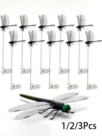 1/2/3pcs Insect Repellent Clips, 3D Realistic Dragonfly Hat Clips, Dragonfly Garden Decor, Suitable For Garden, Porch, Hat And Outdoor Decoration, Plastic Insect Repellent Yard Ornament, Pest Control Function, Maintenance-Free Installation