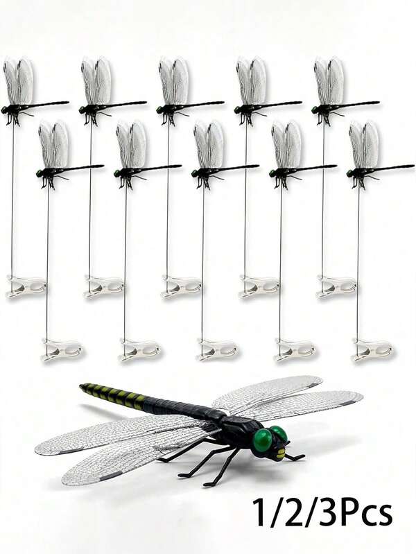 1/2/3pcs Insect Repellent Clips, 3D Realistic Dragonfly Hat Clips, Dragonfly Garden Decor, Suitable For Garden, Porch, Hat And Outdoor Decoration, Plastic Insect Repellent Yard Ornament, Pest Control Function, Maintenance-Free Installation