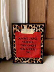 1件無框豹紋與紅色紙藝牆飾，「Always Choose Yourself」勵志復古Y2K風格海報，適合客廳、臥室、宿舍裝飾，返校季時尚海報，房間裝飾禮物 - 彩色 - 查看 2