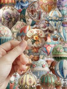 50pcs Retro Hot Air Balloon Stickers For Skateboard Guitar Laptop Scrapbook Decor DIY Transparent Stickers - Multicolor - View 6