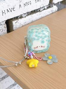 Casing Pelindung Motif Kucing Bunga Hijau Kompatibel dengan Earbud Bluetooth Nirkabel Apple Pro 3, Generasi ke-4, 1/2, Pro Generasi ke-3 Baru, Pro 2, Pelindung Anti Jatuh, Gaya Korea untuk Wanita - Hijau - View 2