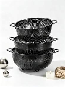 Stainless Steel Black Colander, Dual Handle Rice Washing Basket, Fine Mesh Design, Can Wash Pasta, Vegetables, Rice, Fruits And Other Ingredients, Multi-Purpose Strainer, Kitchen Daily Essential, Kitchen Fruit Basket, Kitchen Must-Have, Christmas, Halloween, Mother's Day Gift - M - View 10