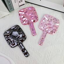 1pc Premium Metallic Glossy Wavy Handheld Makeup Mirror, Handheld Touch-Up Mirror, High Definition Makeup Mirror, Beauty Mirror, Portable Mirror - Multicolor - View 2