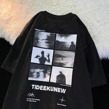Casual 100% Cotton Women's Oversized Short Sleeve Summer T-Shirt With Vintage Y2K Graphic For Streetwear, Grunge Harajuku Style Tee - Black - View 2