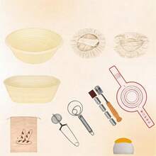 Handwerkliches Brotbackset mit 2 Gärkörben, Backmatte, Brotbeutel und Schneebesen – Komplettes Set für Sauerteigbrot und rustikale Brote, ideal für Hobbybäcker und Eltern. - Beige - Übersicht 7