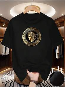 Men's Side Face Beauty Print T-Shirt Summer Outdoor Casual Sports Quick Drying Short Sleeve Top Europe Size Men Clothing For Son - Black - View 1