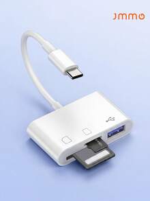 JMMO USB-C讀卡器，三合一高速SD/TF卡+USB 3.0 OTG適配器，即插即用，無需應用程式 - 白色 - 查看 1
