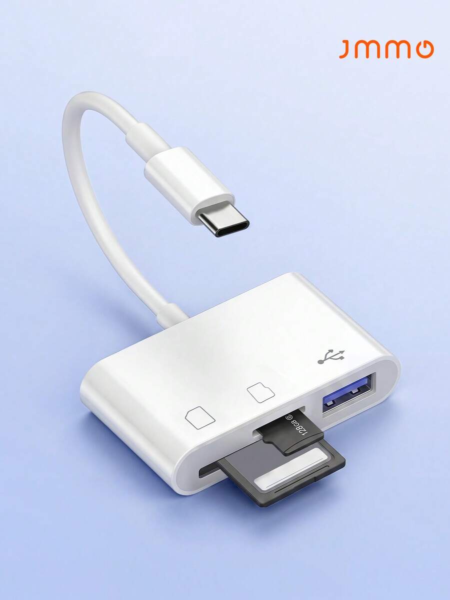 JMMO USB-C讀卡器,三合一高速SD/TF卡+USB 3.0 OTG適配器,即插即用,無需應用程式 - 白色 - 查看 1
