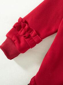 Girls' Daily Fashion Thermal Lined Sequin Red Sweatshirt Dress, Autumn/Winter - Red - View 7
