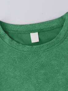1pc Teen Girls Casual Cool T-Shirt, Pink Leopard Print, Loose Washed Fabric For Daily Wear - Green - View 3