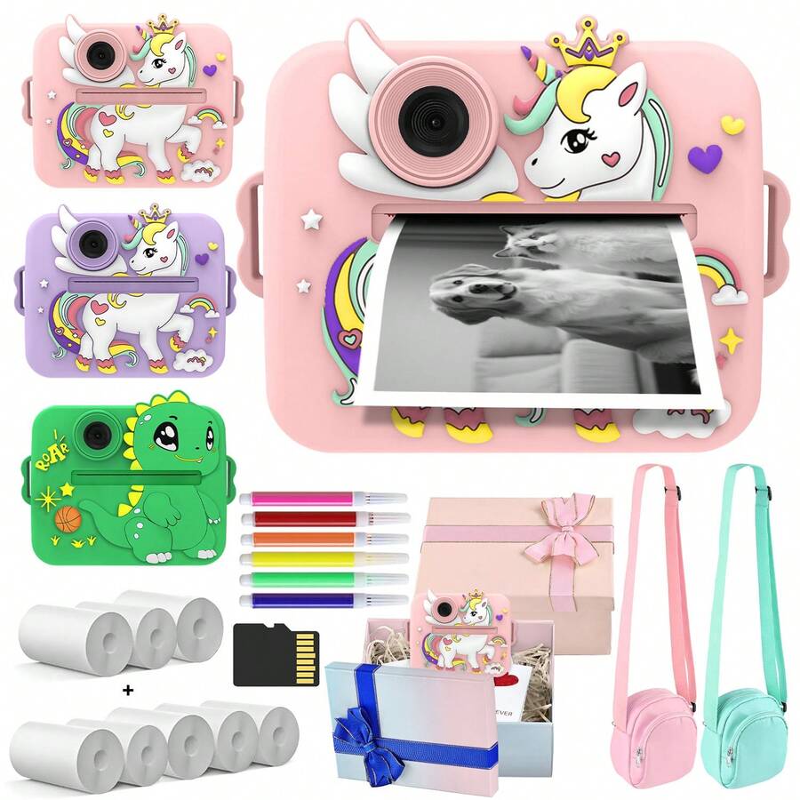 Kids Camera Printer, Instant Photo & Video Printing, 48MP Dual Lens Camera, 3 Rolls High Resolution Paper, Multifunctional Photo Video Printer, Children's Birthday Gift, Best Christmas & New Year Gift