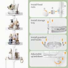akinbas Estante de Ducha con Barra de Tensión y Organizador Giratorio L-Lazy Susan de 4 con Rotación de 360 Grados, 91.44-325.12 cm Sin Taladro, Estantes de Piso Ajustables para Rincón de Baño Blanco - Blanco - Ver 6