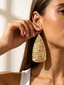 2pcs Retro Exaggerated Pleated Water Drop Shaped Minimalist Exquisite Earrings For Women Daily Wear, Outings, Dates, Parties, Music Festivals - Gold - View 1