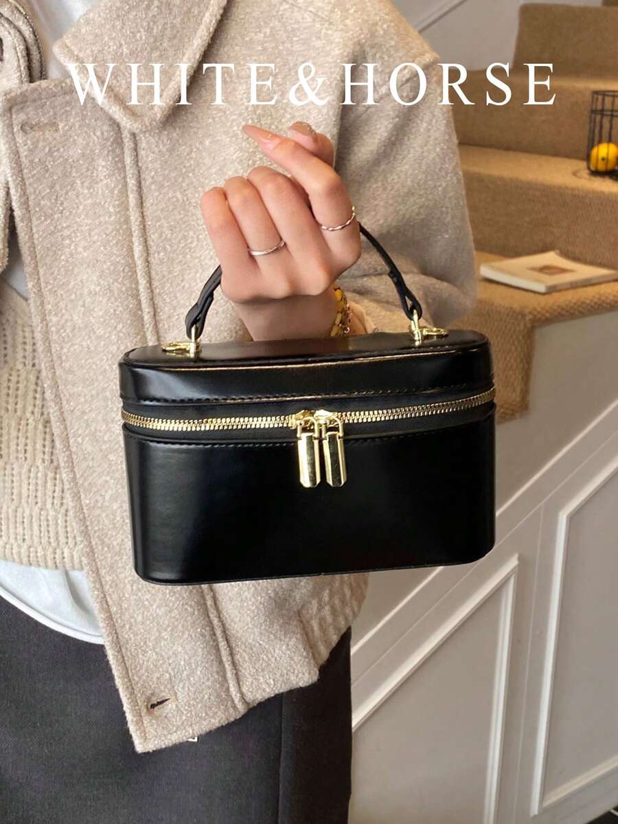 New Mini Box-Shaped Red Bucket Bag For Women, Chain Strap Handbag, Crossbody Bag, Versatile Small Purse - Black - View 1