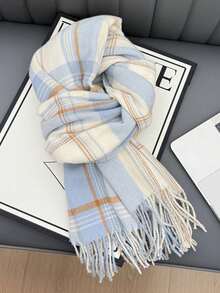 1pc Geometric Pattern Plaid Tassel Scarf - Multicolor - View 2