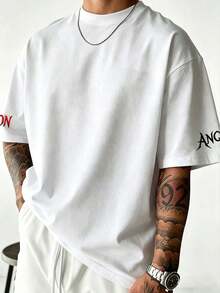 [Men's Plus Size] Men's Plus Size Loose Oversize Versatile Angel & Devil Print Casual T-Shirt Short Sleeve | Exquisite Craftsmanship | Summer Essential Item | Versatile & Easy To Match, Show Off Your Style - White - View 2