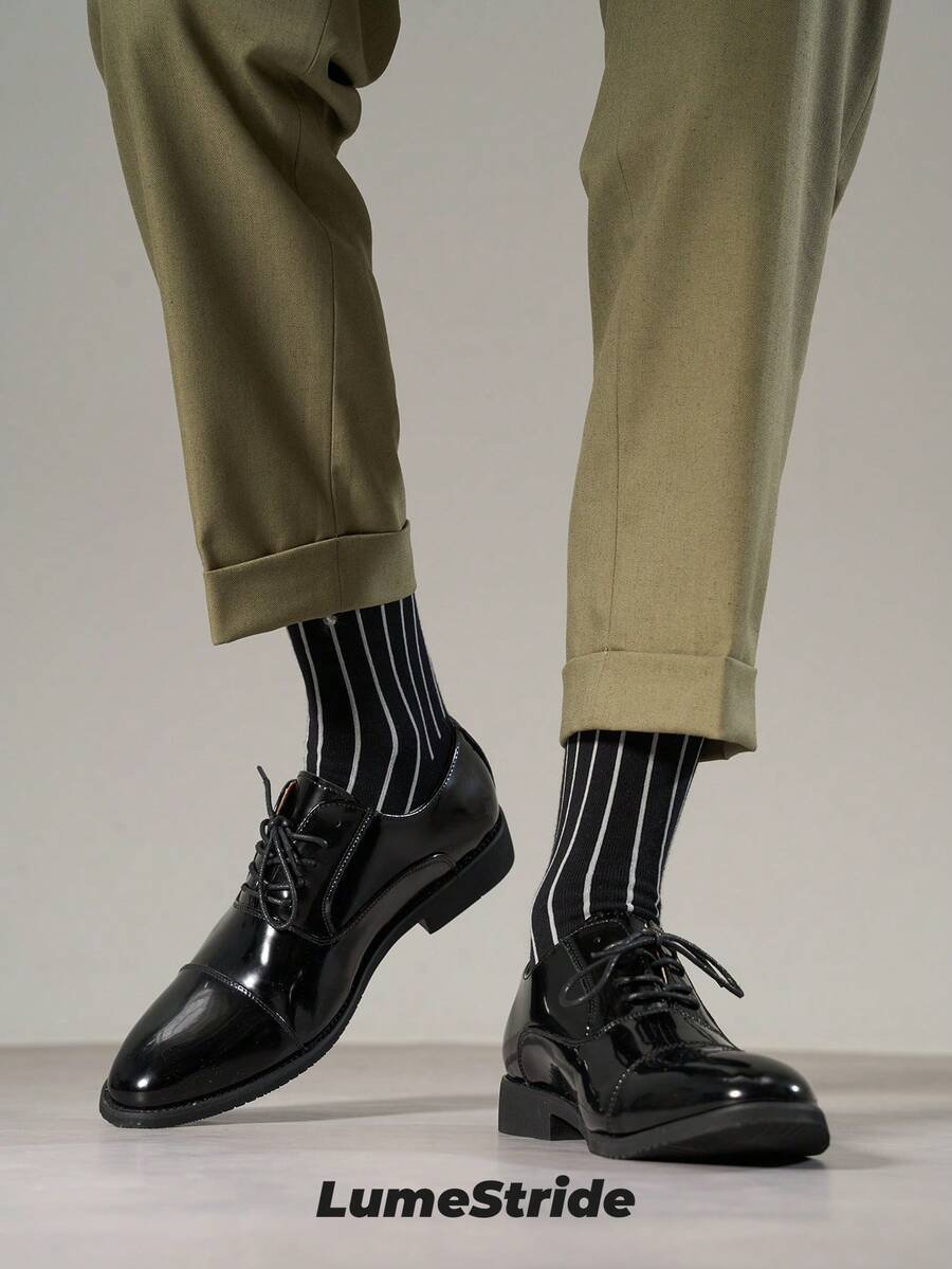 Men Crew Socks – Fashion Business Dress Socks, Everyday Versatile Comfortable Polyester Casual Socks For Men, Classic All-Match Style, Multi-Pack - Black - View 1