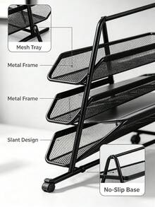 Metal Mesh File Organizer With Drawers, 3-Tier Stackable Desktop Document Rack, Black Iron Letter Storage Stand For Office & Home Desk. - Black Three-layer Folder - View 3