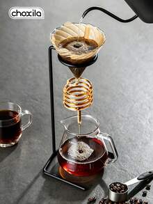 choxila 1pc Vintage Handle Coffee Pour-Over Pot With Metal Stand And Glass Drip Filter, Universal - Filter Cup Holder - View 4