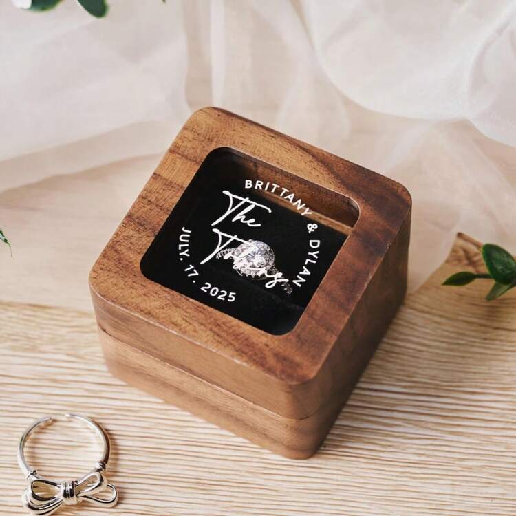 1 Piece Of Square Ring Box With Personalized Engraving And Transparent Lid, Ideal For Weddings Or Proposals And Serves As A Commemorative Wedding Gift - Multicolor - View 3