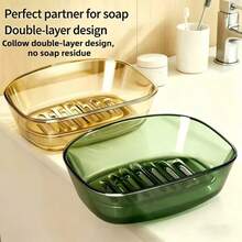 1pc Multi-Color Transparent Soap Dish With Gold Trim, Built-In Drainage Slot, Minimalist Luxury Style, Suitable For Bathroom, Shower And Countertop, For Soap Storage - A - View 5