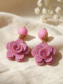 1 par de clips de oreja vintage lindos con lunares y flores, pendientes geométricos florales dulces sin perforación, regalo de joyería para vacaciones en la playa - acortar - Ver 18