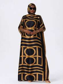 FADZOYLE 1pc Geometric Pattern Printed Robe Set Women Vacation Beach Sunshade Casual Versatile Pullover Shawl With Satin Scarf Set Vacation Accessories Daily - Multicolor - View 8