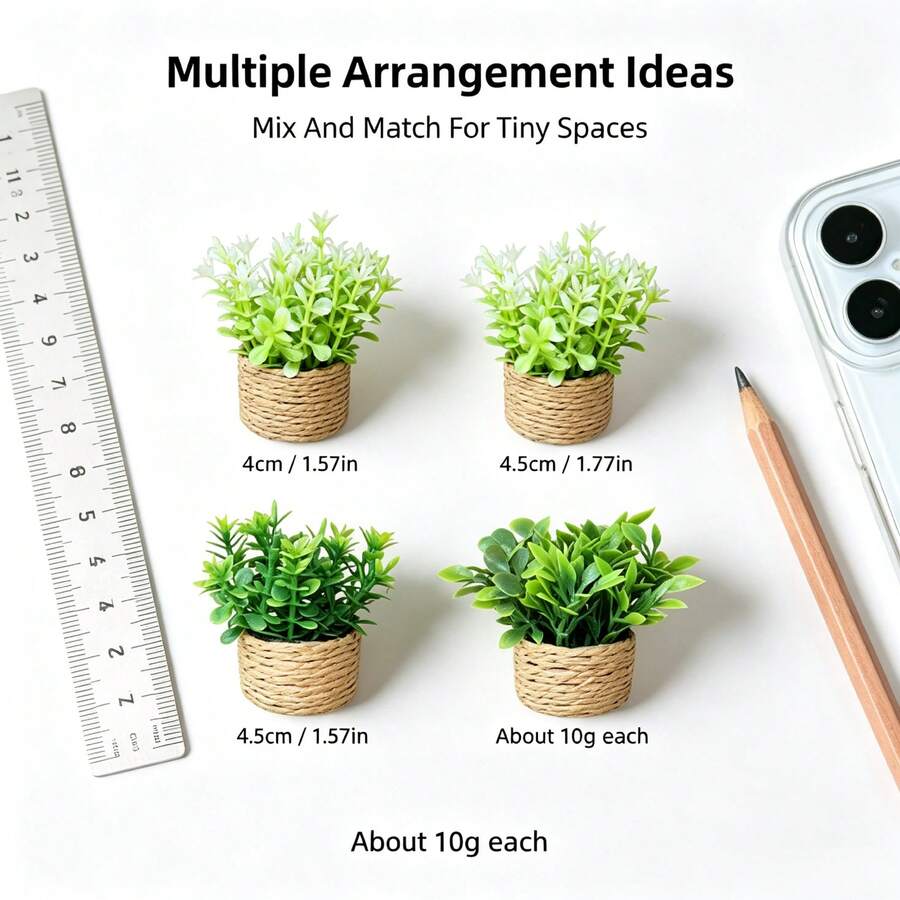 4件組迷你編織藤編盆栽,人造桌面居家裝飾 - 彩色 - 查看 1