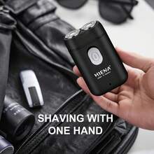 HIENA Mini Dual Floating Head Electric Shaver For Men, USB Fast Charging Portable Rotary Razor, Pocket Size Travel Cordless Shaving Machine With Cleaning Brush - Black - View 8