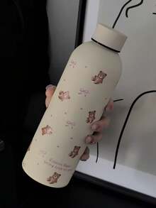 1pc Cream Teddy Bear Bow Print Handheld Ice Tumbler 304 Stainless Steel Double Wall Vacuum Insulated Cup Long-Lasting Cold & Hot Retention Large Capacity Water Cup Soft Cute INS Girl Style Portable Car Travel Cup For Students Office Workers Commuting Outdoor Fitness Home Coffee Water Cup Gift For Best Friend Girlfriend Birthday Thoughtful Practical Gift Autumn Travel Essential Christmas Gift College Must-Have Birthday - Multicolor - View 12