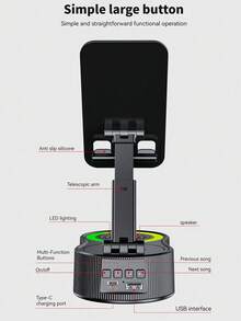360° Rotating Adjustable Foldable Phone/Tablet Stand + Portable Power Bank + Mini Ambient Light, Multifunction Bluetooth Speaker - Perfect Slouchy Gadget - Multicolor - View 9
