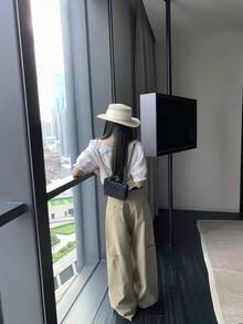 女款白色修身法式蕾絲飾邊亞麻襯衫，夏季上衣 - 白色 - 查看 8