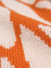 Women's Butterfly Knit Cardigan Sweater, Colorblock Pattern Buttonless Casual Autumn/Winter Top - Orange Apricot - View 4