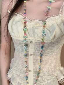 Vintage Bohemian Style Colorful Shell Beaded Double Layer Long Necklace Sweater Chain Suitable For Women Beach Vacation Daily Decoration - Multicolor - View 1