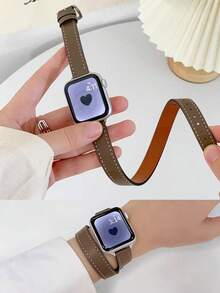 Apple 雙環棕色細錶帶長款雙環替換錶帶，相容 Apple 44mm 45mm 42mm 40mm 38mm 46mm 41mm 男款女款，相容 Series Ultra 8 7 6 5 4 3 2 1/SE，纖薄設計，智慧手錶錶帶配件，甜酷風 - 褐色 - 查看 5