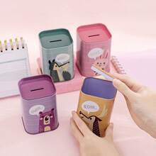 1pc Random Color Animal Shaped Coin Bank, Santa Claus Coin Bank, Multi-Functional Square Metal Savings Box, Large Capacity Decorative Colorful Coin Storage Jar, Can Be Used As Pen Holder, Home Cash Storage Box And Gift - Multicolor - View 4
