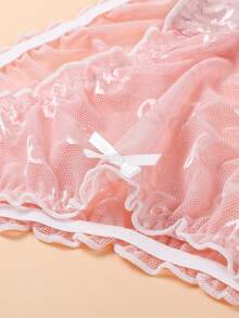 6pcs/Pack Women's Minimalist Sexy Bow Mesh Triangle Panties, Ruched Waistband With Ruffle Trim And Mini Bow, Lightweight Semi-Sheer Mesh, Sweet Girly Style For Date Night - Multicolor - View 5