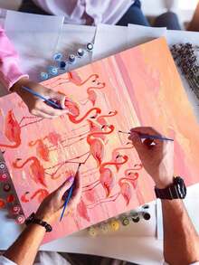 1pc Paint By Numbers Kit For Adults Beginners, Flamingo Scenery, DIY Oil Painting, Home Wall Decor Christmas For Holiday Gift Giving - Frameless - View 4