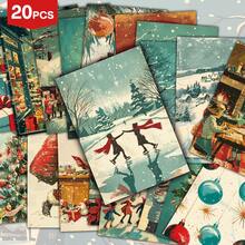 20pcs Vintage Christmas Theme Postcards, Festive Christmas Decorative Cards With Santa, Xmas Tree, Snowman, Winter Scenes & Fireplace Patterns, Perfect For Home Decor, Wall Collage, Holiday Greetings & Gifting - A - View 4