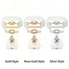 4pcs Zinc Alloy Watch Band Decorative Rings, Evil Eye/Fatima's Hand Decorative Rings, Metal Watch Band Pendant, Suitable For Smartwatch Silicone Band (Band Not Included) - Mouldless - View 8