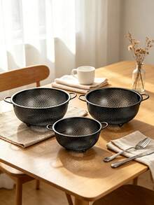 Stainless Steel Black Colander, Dual Handle Rice Washing Basket, Fine Mesh Design, Can Wash Pasta, Vegetables, Rice, Fruits And Other Ingredients, Multi-Purpose Strainer, Kitchen Daily Essential, Kitchen Fruit Basket, Kitchen Must-Have, Christmas, Halloween, Mother's Day Gift - M - View 5