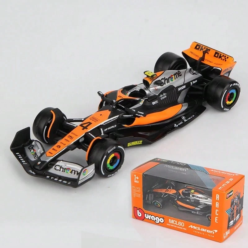 Burago 1/43 2023 McLaren F1 MCL60 鉻漆 #4 Lando Norris #81 Os – F1 賽車模型