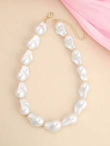 Vintage Style Pearl Necklace, Elegant Asymmetrical Baroque Pearl Necklace Accessory - Style 1 - View 3