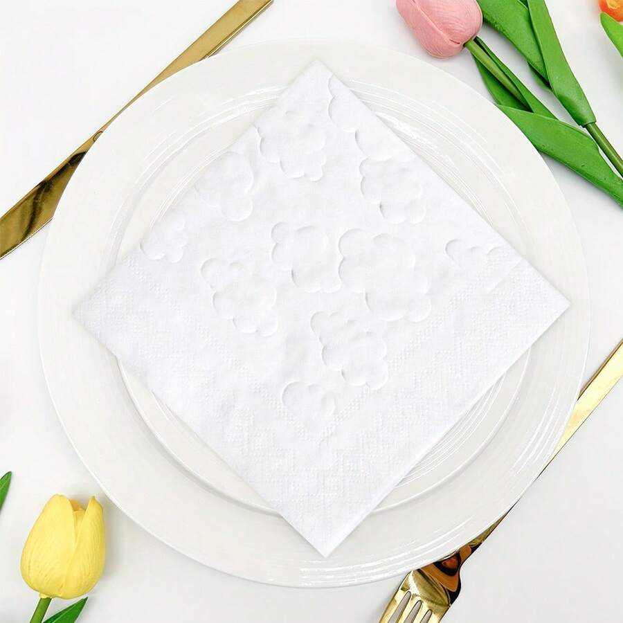 20/40/100pcs Cloud Cocktail Napkins, Embossed White Disposable Decorative Beverage Napkins For Baby Shower, Birthday Party, Table Decor, Wedding And Bridal Shower - View 1