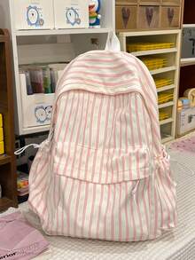 Minimalist Large Capacity Striped Backpack With Multiple Pockets, Suitable For Travel, Shopping, Vacation, Can Hold Laptop, Textbooks, Clothes - Style Type - View 1